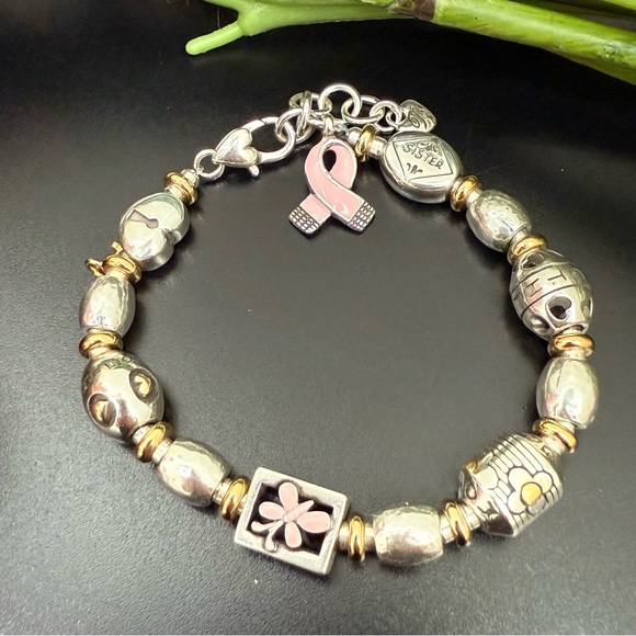 Retired Vintage BRIGHTON Power of Pink Key Friend Sister Mother Cancer Bracelet - Picture 1 of 16